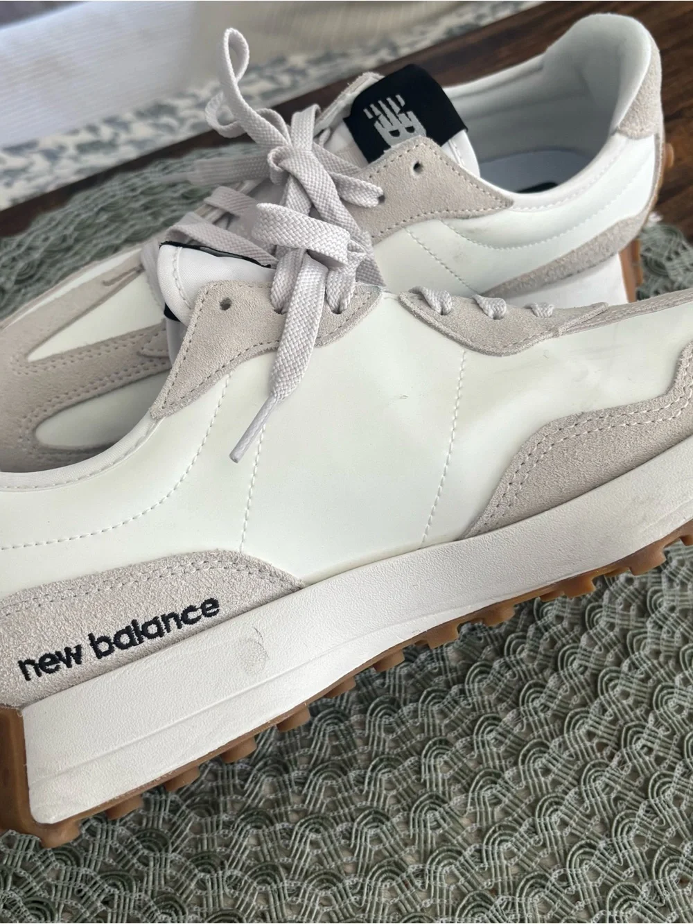 New Balance White & Beige 327 Sneakers - Picture 2 of 8
